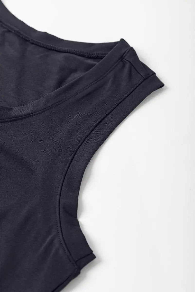 Black Casual Tank Style Tie Waist Pocketed Jogger Jumpsuit for Women - Love Salve